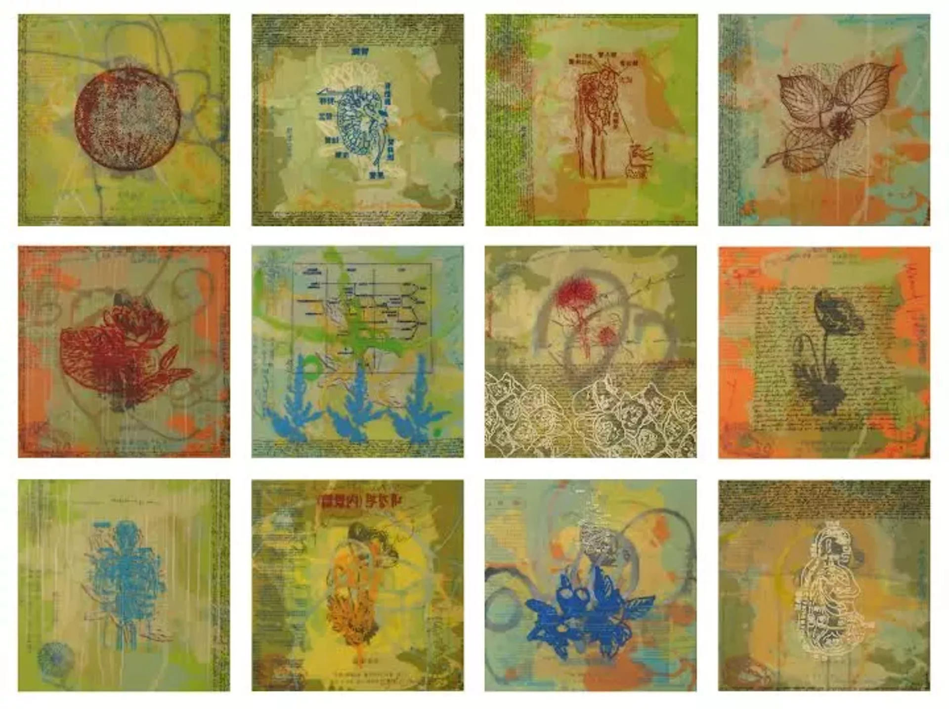 Detail of paintings from "Encounter: Installation" by Hee Sook Kim