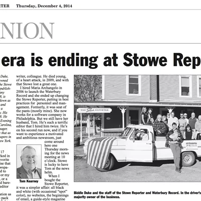 Image: Media Note: Publisher to Sell Stowe Reporter, Waterbury Record