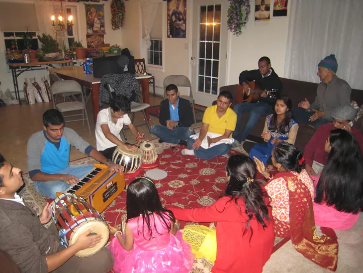 Image: Members of 3rd STEPS perform deusi bhailo during Tihar 2016