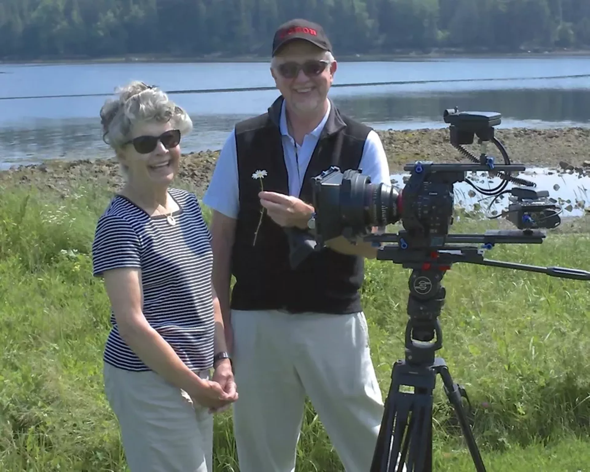 Sabra Field and Bill Phillips on set location