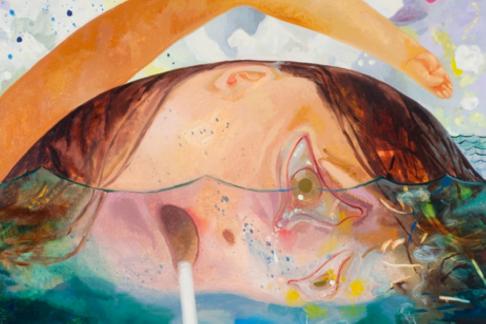 Detail of "Swimming, Smoking, Crying" by Dana Schutz