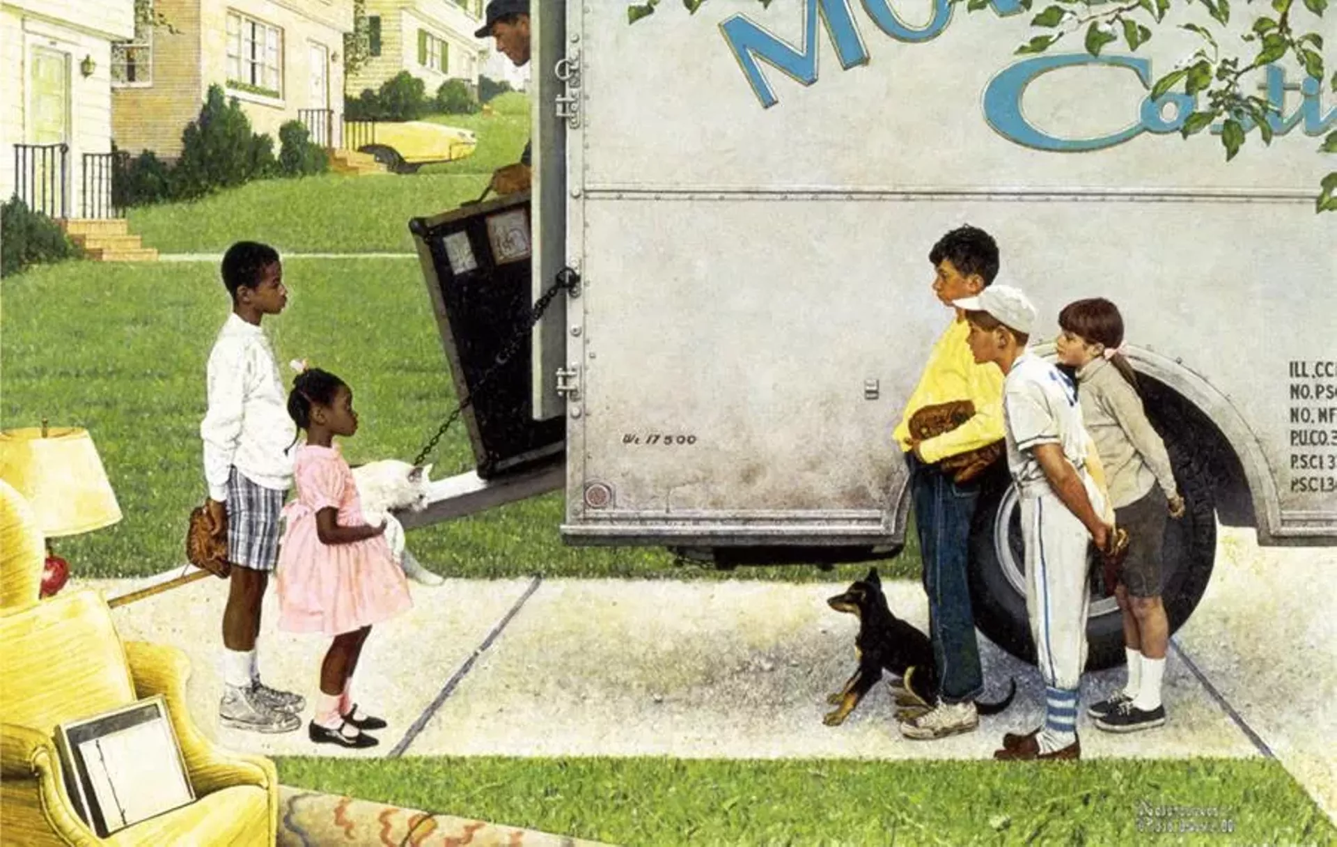 "New Kids in the Neighborhood," painting by Norman Rockwell