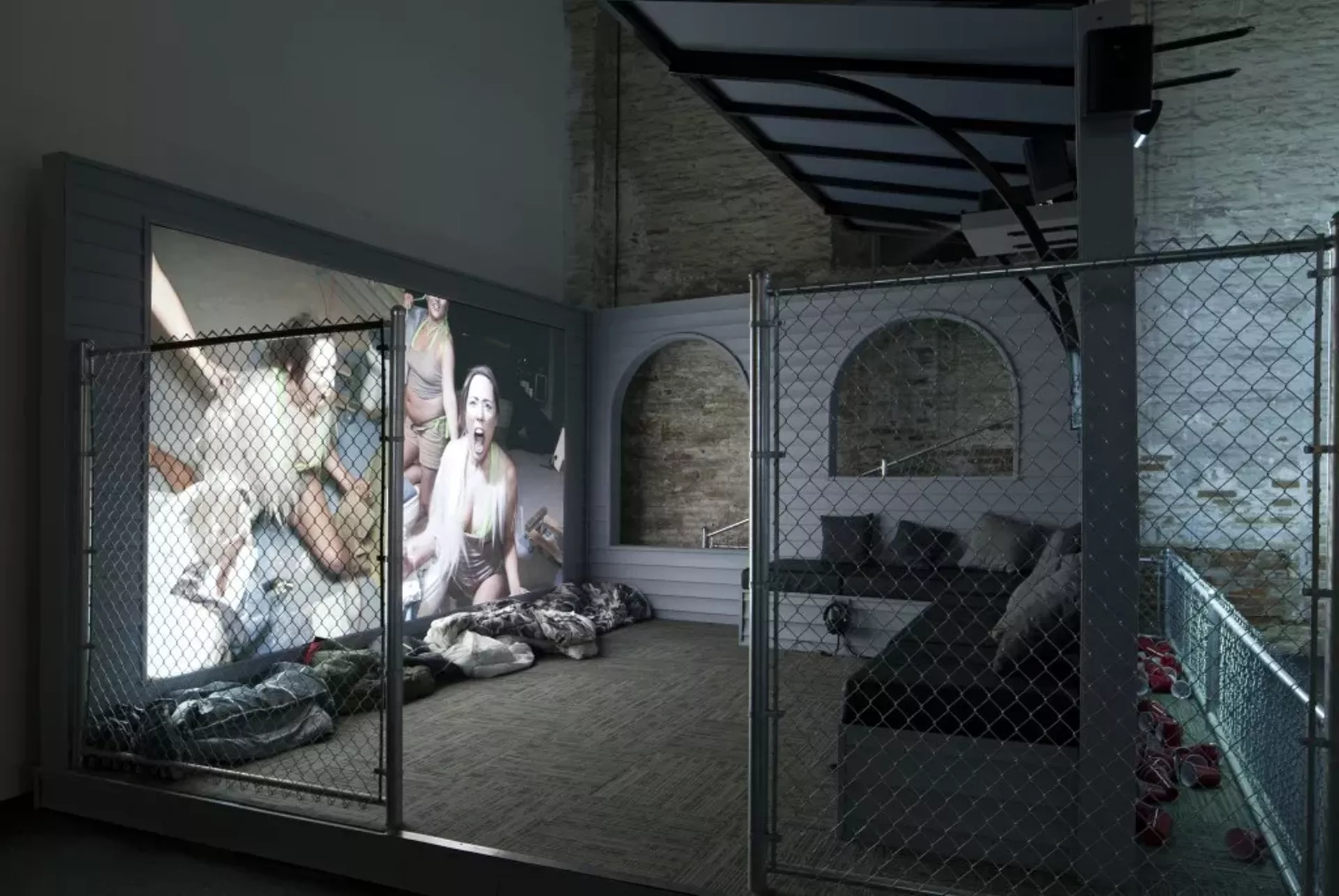 Installation image of "Priority Innfield" by Lizzie Fitch and Ryan Trecartin