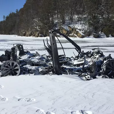 Image: Fire Consumes a Tesla Model X on Iced-Over Shelburne Bay