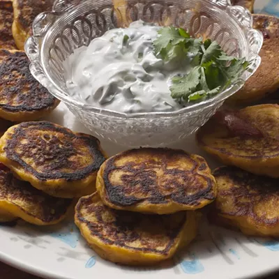 Image: Farmers Market Kitchen: Winter Squash Blini With Cilantro Sour Cream