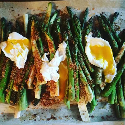 Image: Fat Roasted Asparagus With Poached Eggs and Toasted Breadcrumbs