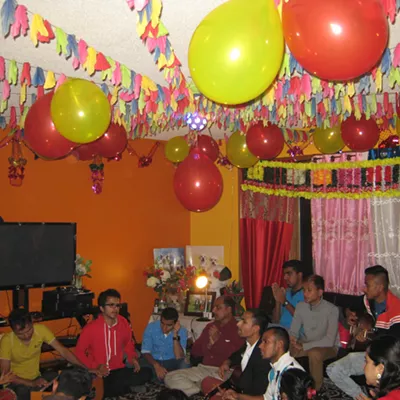 Image: Members of 3rd STEPS perform deusi bhailo during Tihar 2016