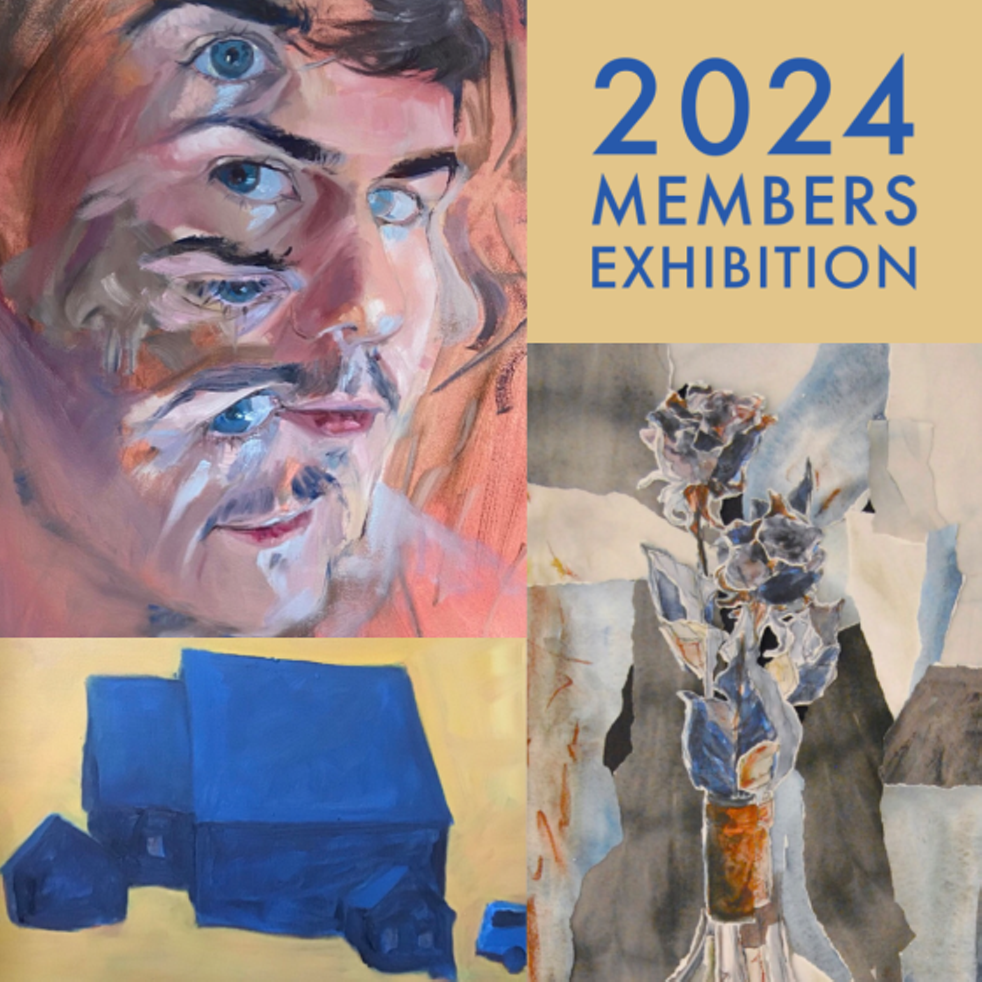 Exhibition card, with artwork by Isabelle Stratton, Leonard Duffy and Cassandra Grigware