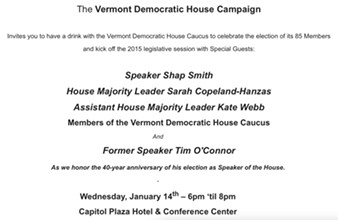 Invitation to Vermont Democratic House Campaign fundraiser - SCREEN SHOT