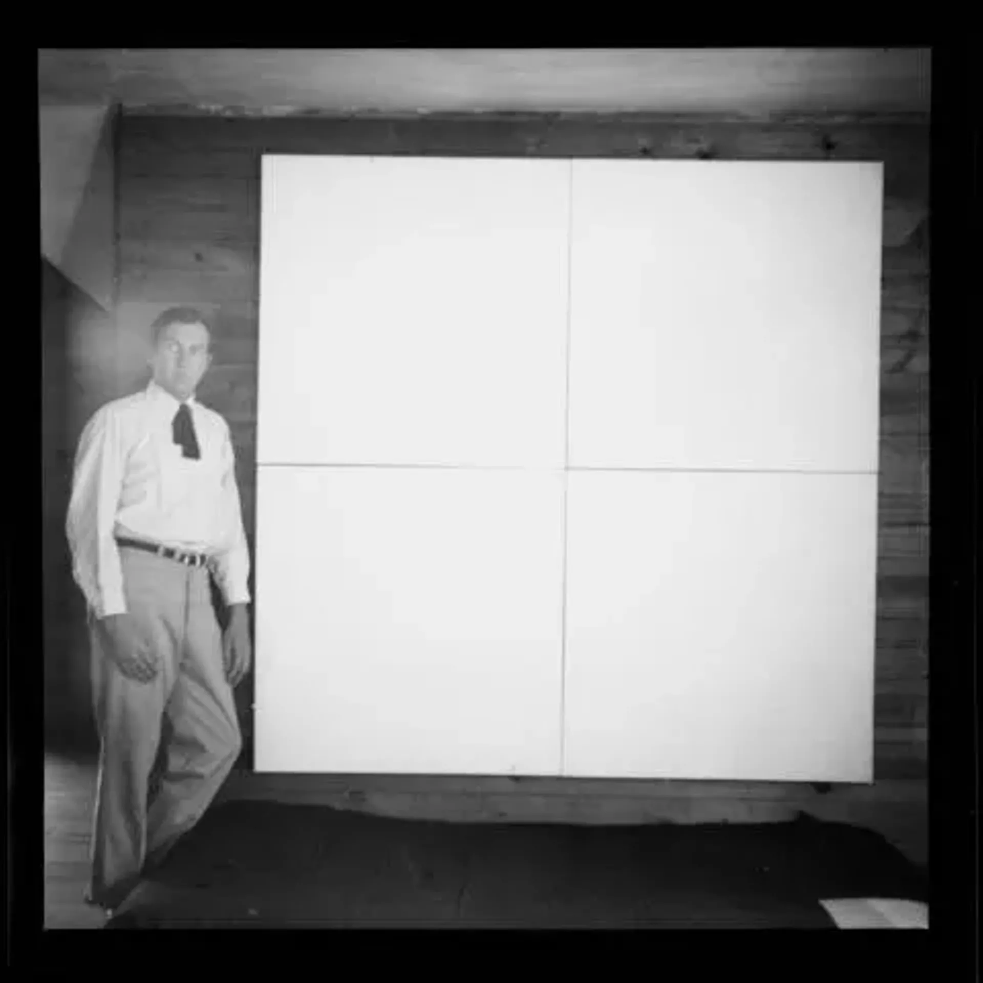 Robert Rauschenberg with "White Paintings"
