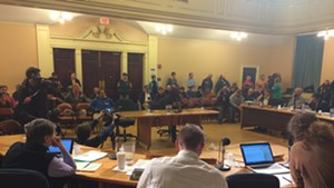 Burlington city councilors face a packed crowd of CCTA drivers and supporters while debating a resolution urging the drivers and management to settle their differences in binding arbitration.