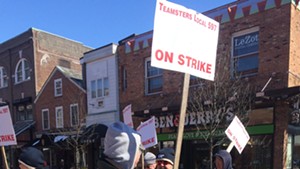 CCTA drivers on a Church Street picket line last week. The strike is now in its ninth day, with no agreement in sight.