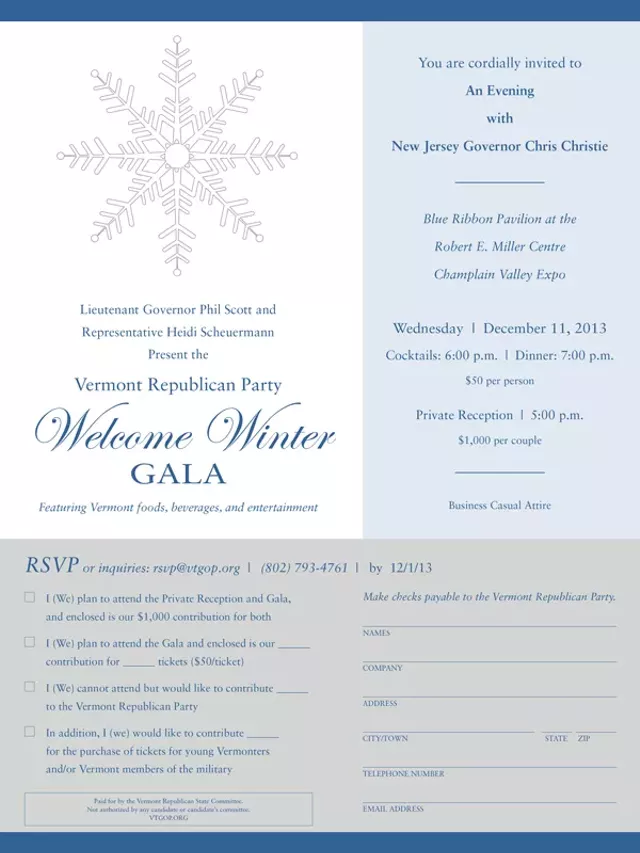 Christie to Headline Vermont GOP Winter Fundraiser