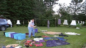 Cleaning costumes after the storm