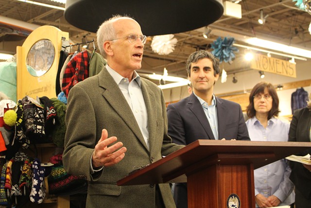 Congressman Peter Welch speaks at Burlington's Outdoor Gear Exchange in November. - FILE: PAUL HEINTZ