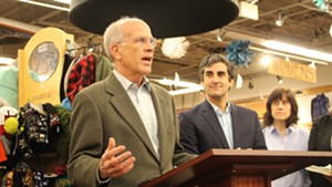 Congressman Peter Welch speaks at Burlington's Outdoor Gear Exchange in November.
