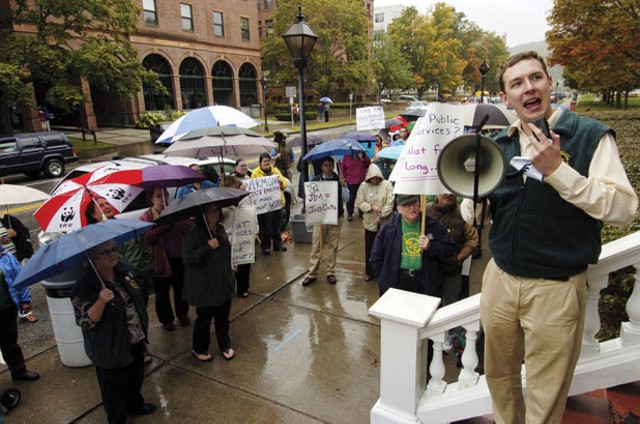 Conor Casey, one of six employees who recently left the VSEA, at a 2009 rally in Montpelier