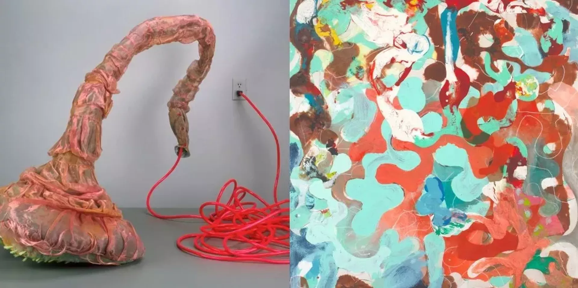Artworks by Cynthia Atwood (left) and Mark Lorah