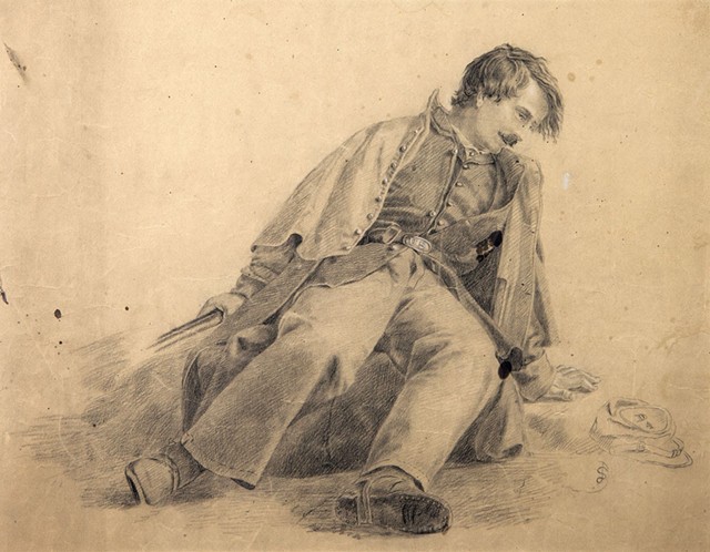 Drawing of a wounded soldier by Vermont artist Julian Scott - COURTESY OF FLEMING MUSEUM;