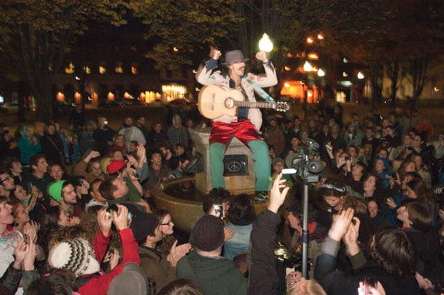 Eugene Hutz performing in City Hall Park in November