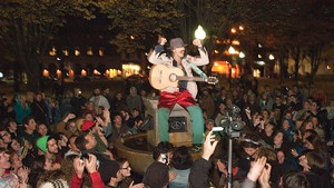 Eugene Hutz performing in City Hall Park in November