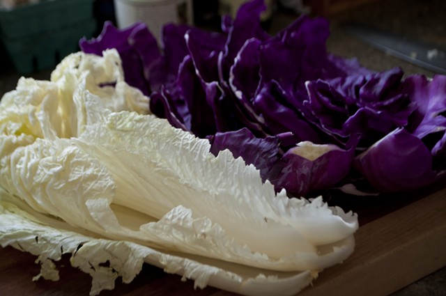 Blending Napa with red cabbage makes for a lighter dish than using red cabbage alone. - HANNAH PALMER EGAN