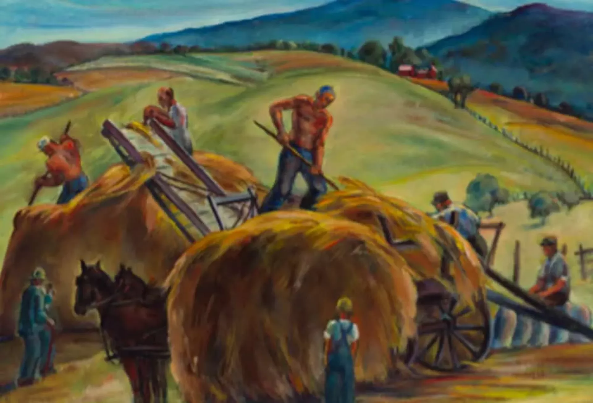 "Threshing at Blacks Farm" by Marion Huse