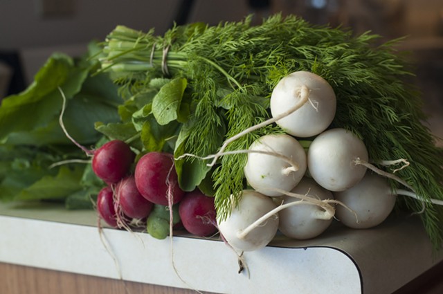 From left: radish, dill, turnip
