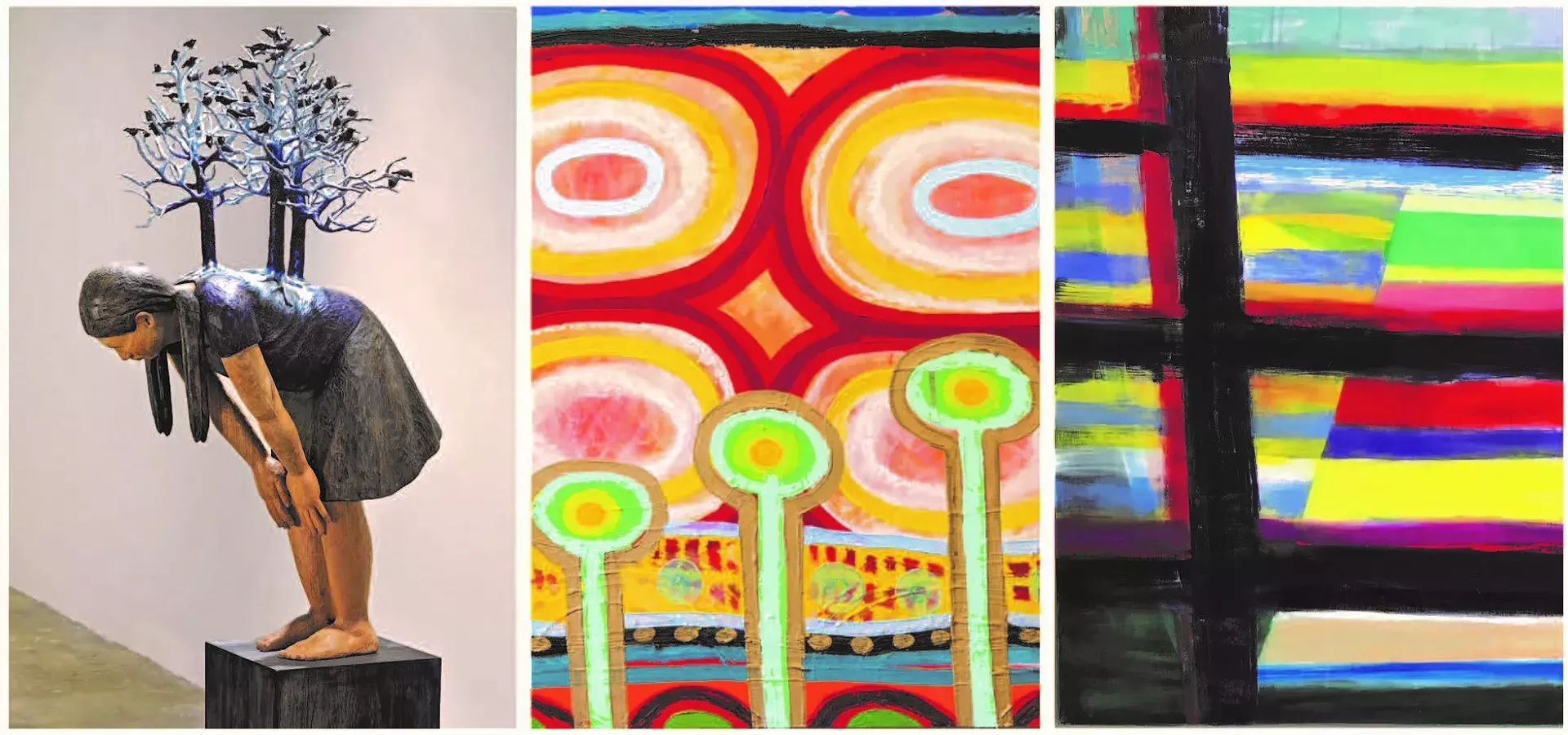 From left: "Winter&rsquo;s Night" by Sachiko Akiyama, "Growing Wisdom" by Chris Chou and "Striped Pier" by Kayla Mohammadi