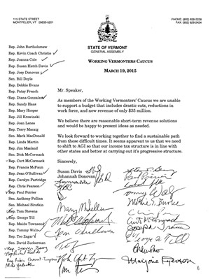 A letter from the Working Vermonters Caucus to House Speaker Shap Smith - PAUL HEINTZ