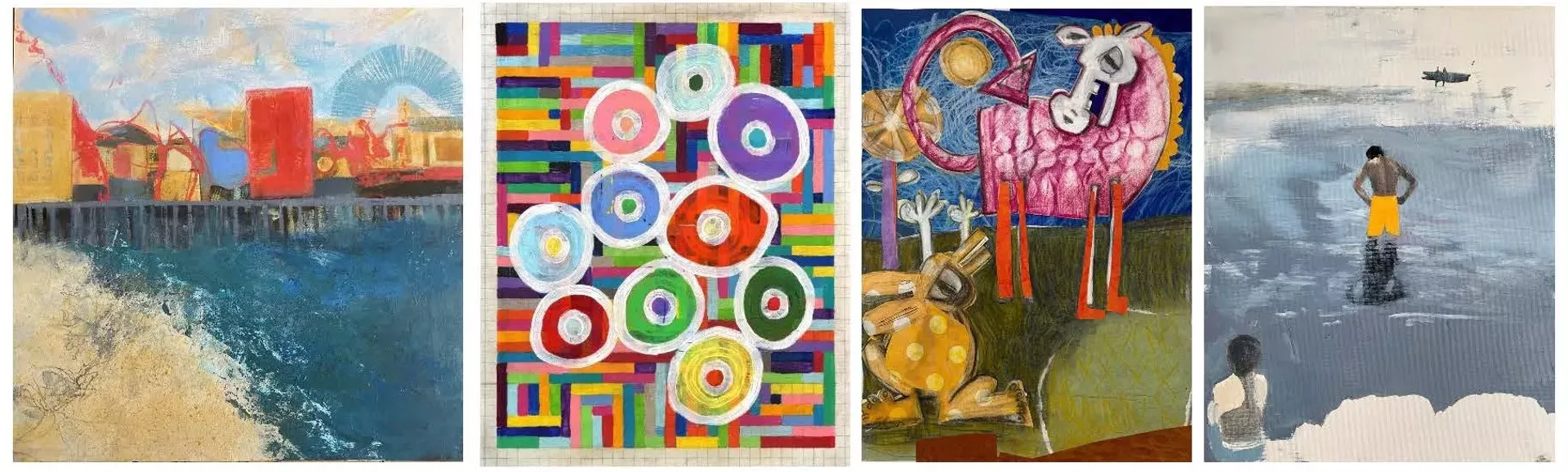 Left to right: Patricia Magrosky, "Moon and Junes and..."; Rob Hitzig, "Stray"; Chris Scott, "Fear, Determination and a Pony"; Joan Hanley, "Yellow Trunks"