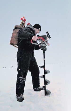 James Ehlers ice fishing on Lake Champlain - MATTHEW THORSEN