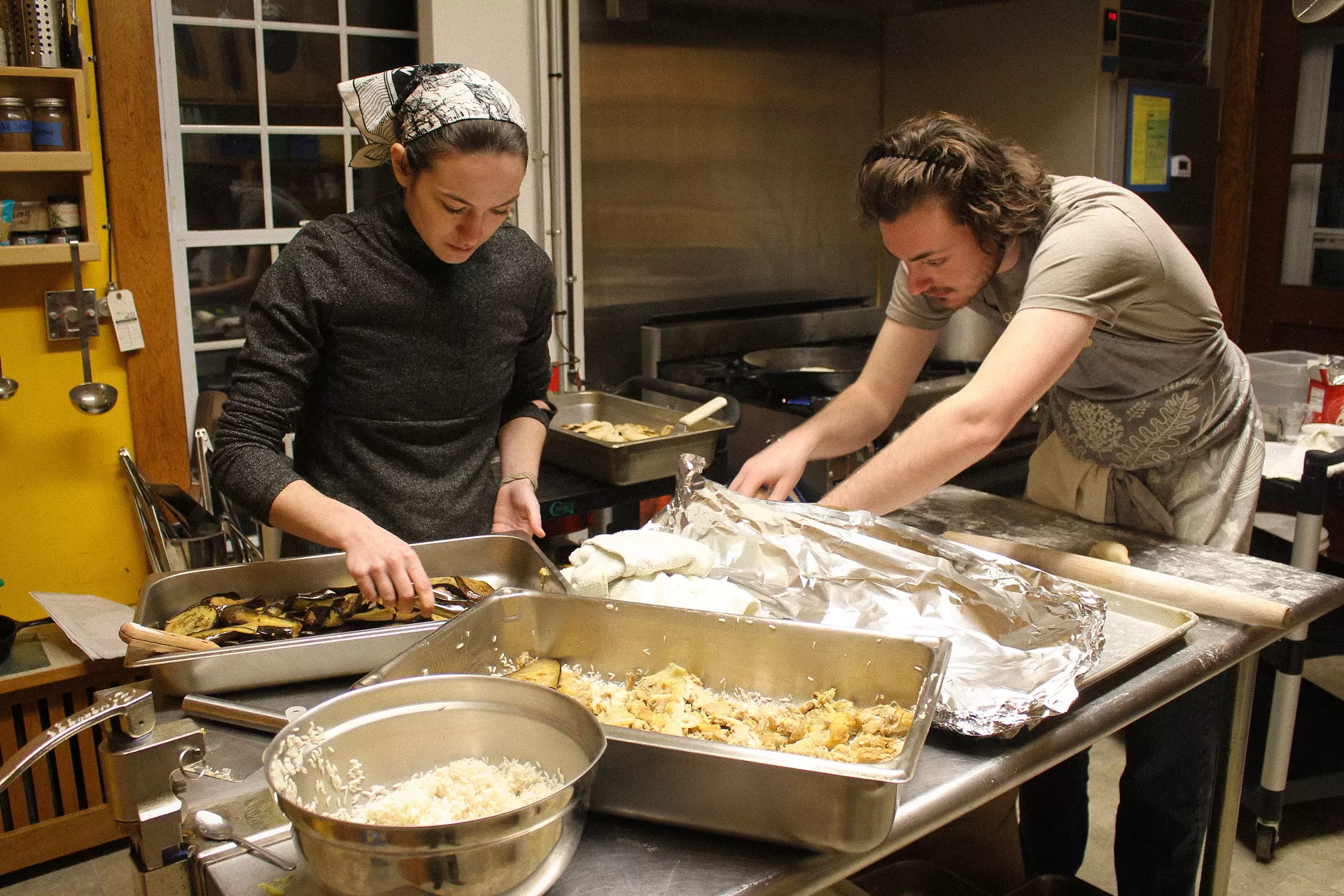 Jordanian Food for Funds Team preparing homemade pita.
