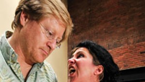 Karin Trachtenberg, right, and Jeff Tolbert rehearse a scene from “Ktsiaiak/Old Ones”