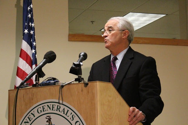 Attorney General Bill Sorrell at a press conference Wednesday in Montpelier - PAUL HEINTZ