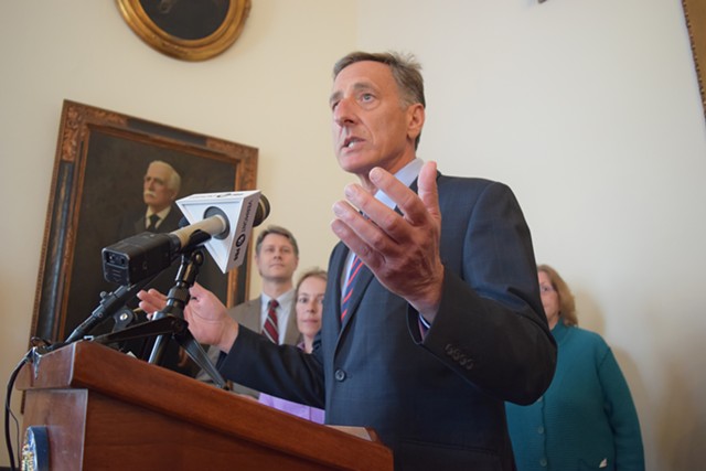 Gov. Peter Shumlin at a Statehouse press conference Tuesday. - TERRI HALLENBECK