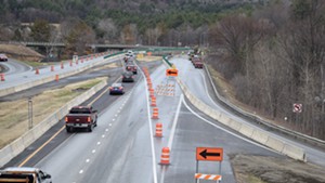 Traffic heads south on Interstate 89 at the Waterbury exit where bridge construction has created some tricky travel.