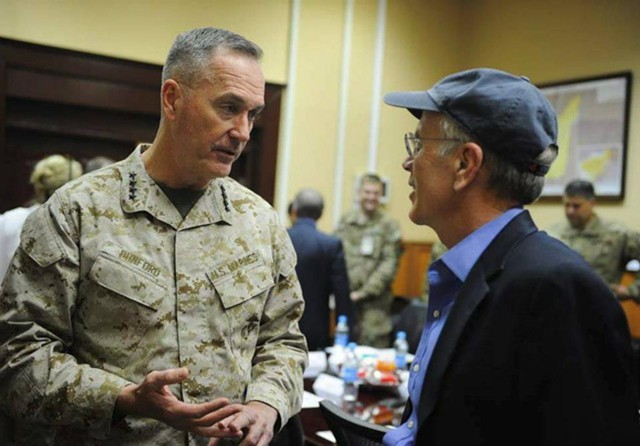 General Joseph Dunford Jr. meets with Congressman Peter Welch (D-Vt.) in Afghanistan in 2013.