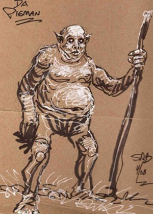 One of Steve Bissette's original Pigman images for The Vermont Monster Guide