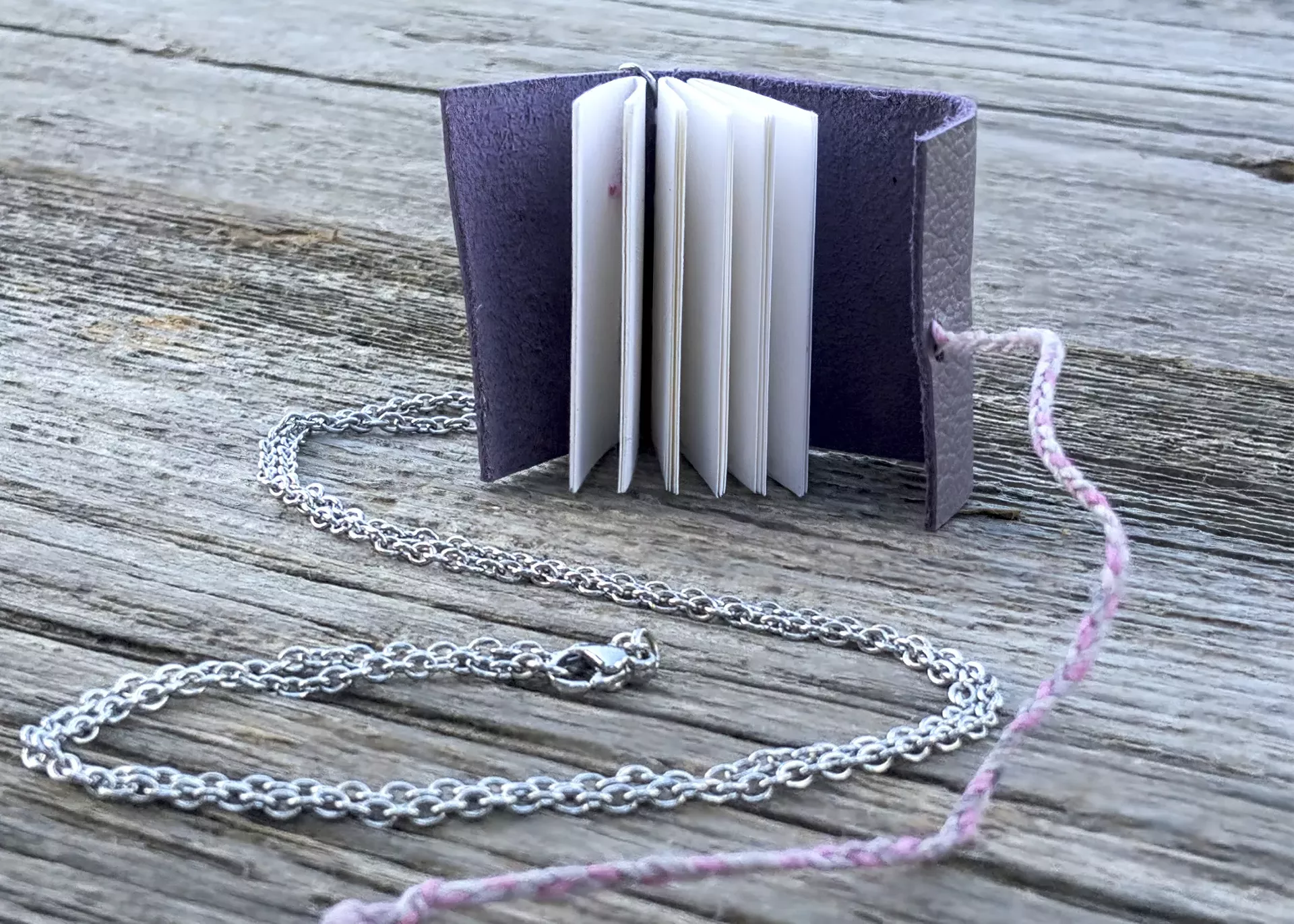 Leather book necklace by Elissa Campbell