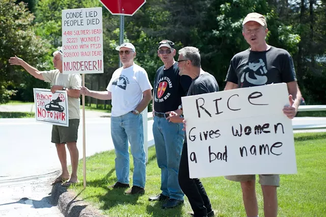 Rice speaks at Norwich Amid Protests