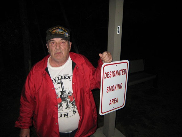 Reggie Peters in Holy Cross Senior Housing's new smoking area