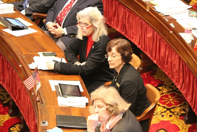 Rep. Vicki Strong listens as the House debates an abortion resolution. - PAUL HEINTZ