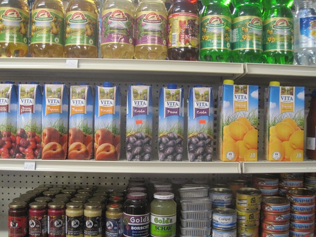 Russian sodas, juices and canned fish stock the shelves at Neighborhood Market