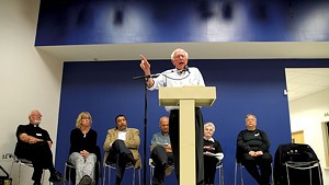 Sanders speaks in September 2014 at Clarke University in Dubuque, Iowa