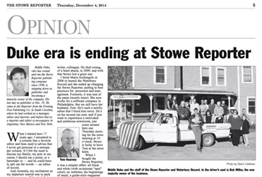 Media Note: Publisher to Sell Stowe Reporter, Waterbury Record