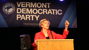 Sen. Elizabeth Warren speaks at the Vermont Democratic Party's Curtis Awards dinner in June
