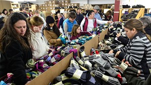 Shoppers at the sock sale