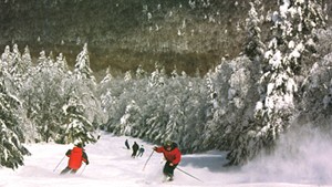 Skiers on Haystack's slopes