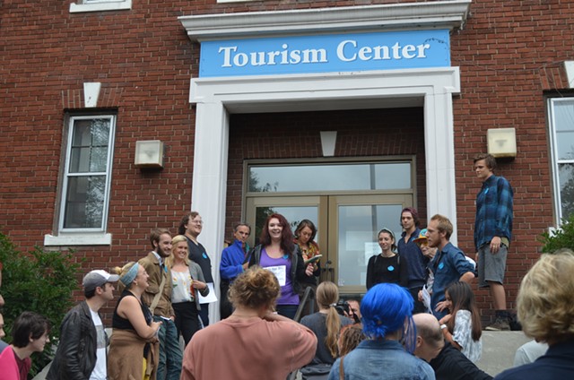 Students protest outside the Lake Champlain Chamber of Commerce. - ALICIA FREESE